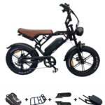 V20 Pro fatbike zwart met luxe bruin zadel inclusief graties accesoires