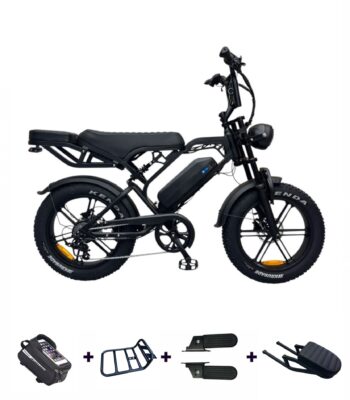 QMWHEEL V20 Pro fatbike inclusief accessoires zoals achterzitje, voorrek en fietstas