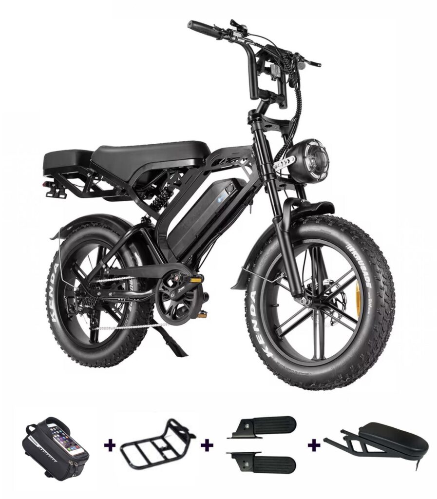 De v20 pro fatbike van QMWHEEL met de gratis accesoires