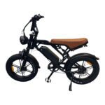 V20 Pro fatbike zwart zijaanzicht met bruin zadel