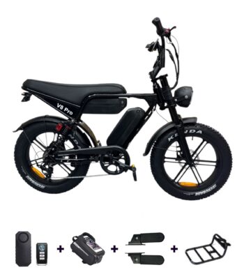 OUXI V8 Pro Max met accessoires – voorrekje, voetsteunen en telefoontas