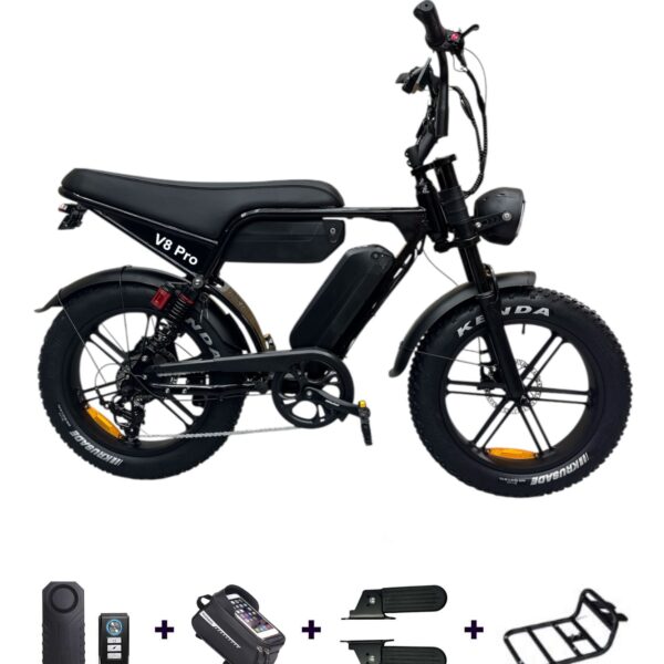 OUXI V8 Pro Max met accessoires – voorrekje, voetsteunen en telefoontas