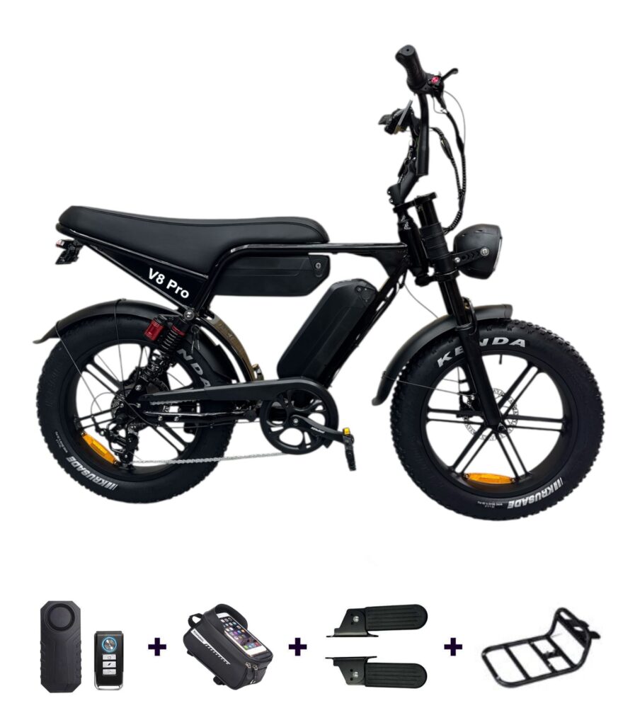 OUXI V8 Pro Max met accessoires – voorrekje, voetsteunen en telefoontas