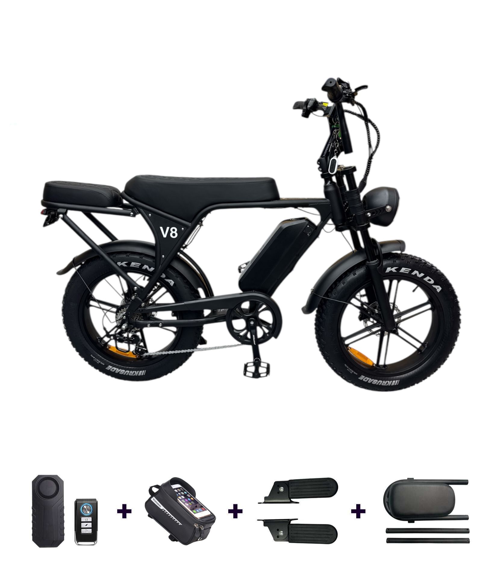 OUXI-V8-zwart-Fatbike-Deal OUXI V8 Fatbike met alle gratis accesoires die zijn inbegrepen in de deal
