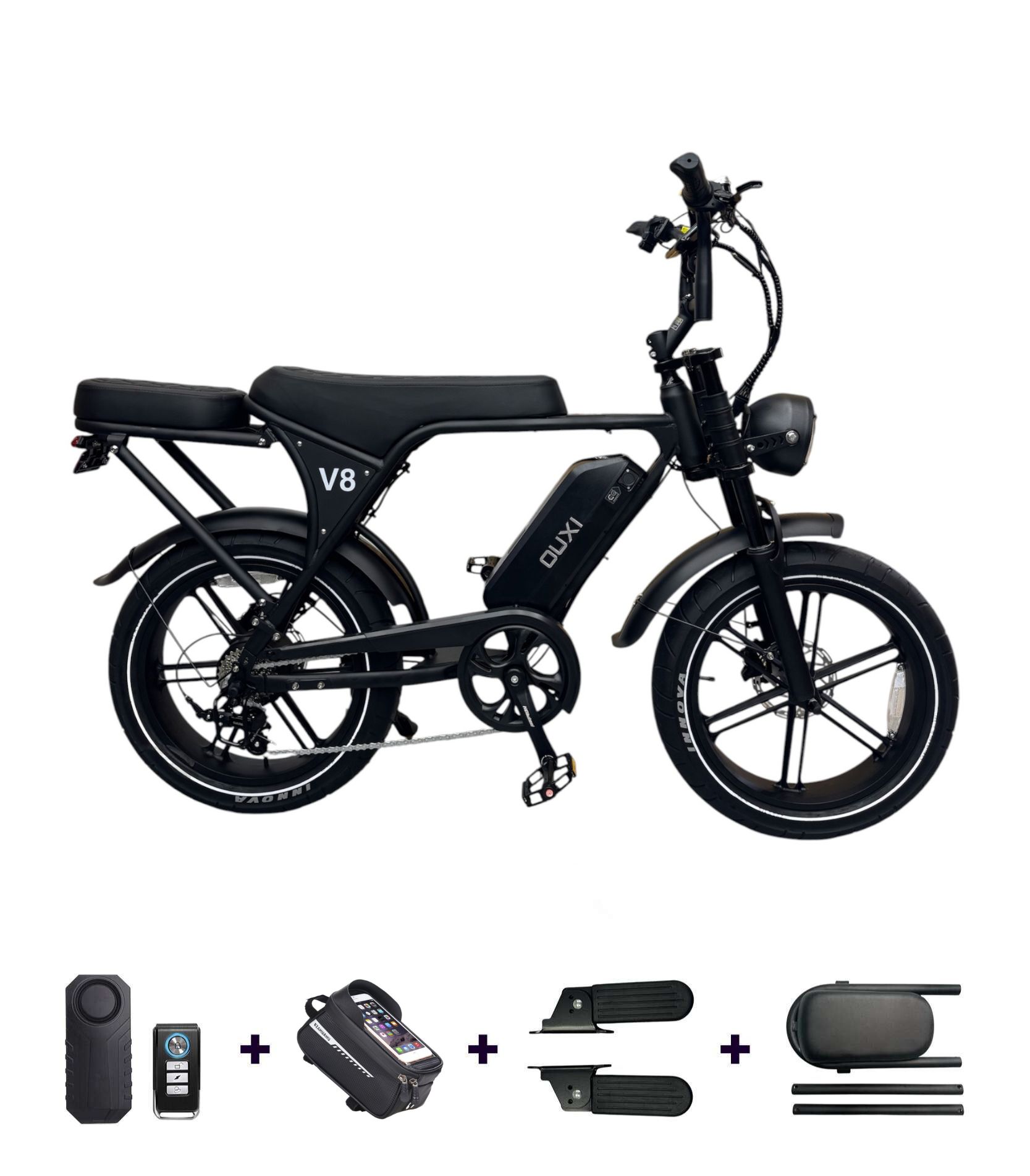 _OUXI-V8-zwart-wegbanden-Fatbike-Deal OUXI V8 Zwart met wegbanden met graties inbegrepen accesoires