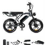 V20 Pro Fatbike Donkergrijs + Achterzitje + Alarmsysteem + Voetsteunen + Voorrek