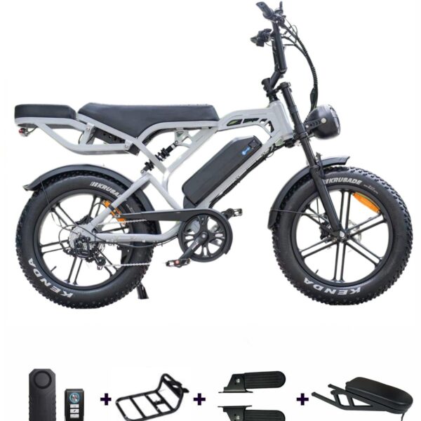 QMWHEEL V20 Pro fatbike Nardo Grey met bijhorende accesoires