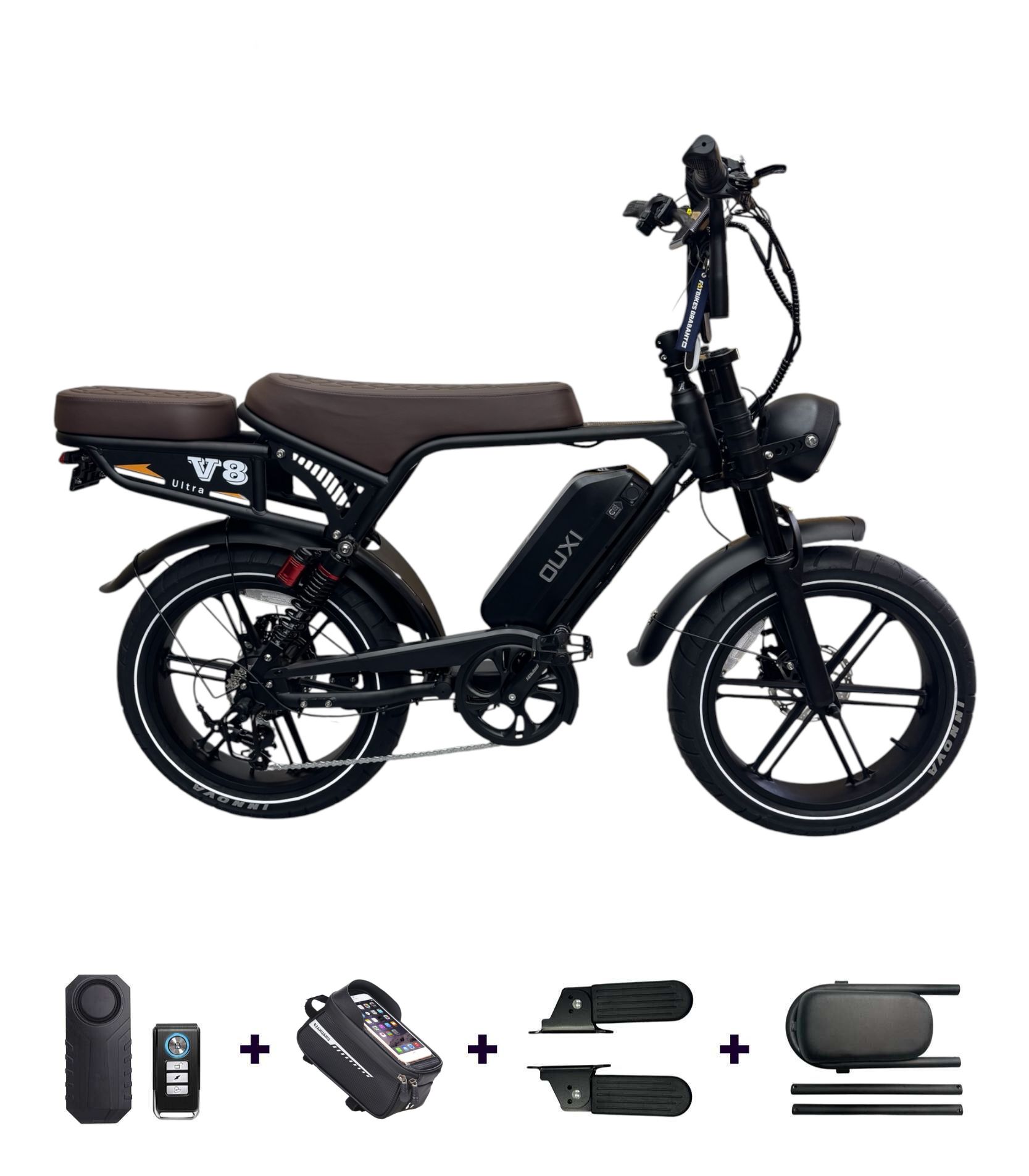 OUXI-V8-Ultra-Fatbike-Deal OUXI V8 Ultra bruin zadel met graties inbegrepen accesoires
