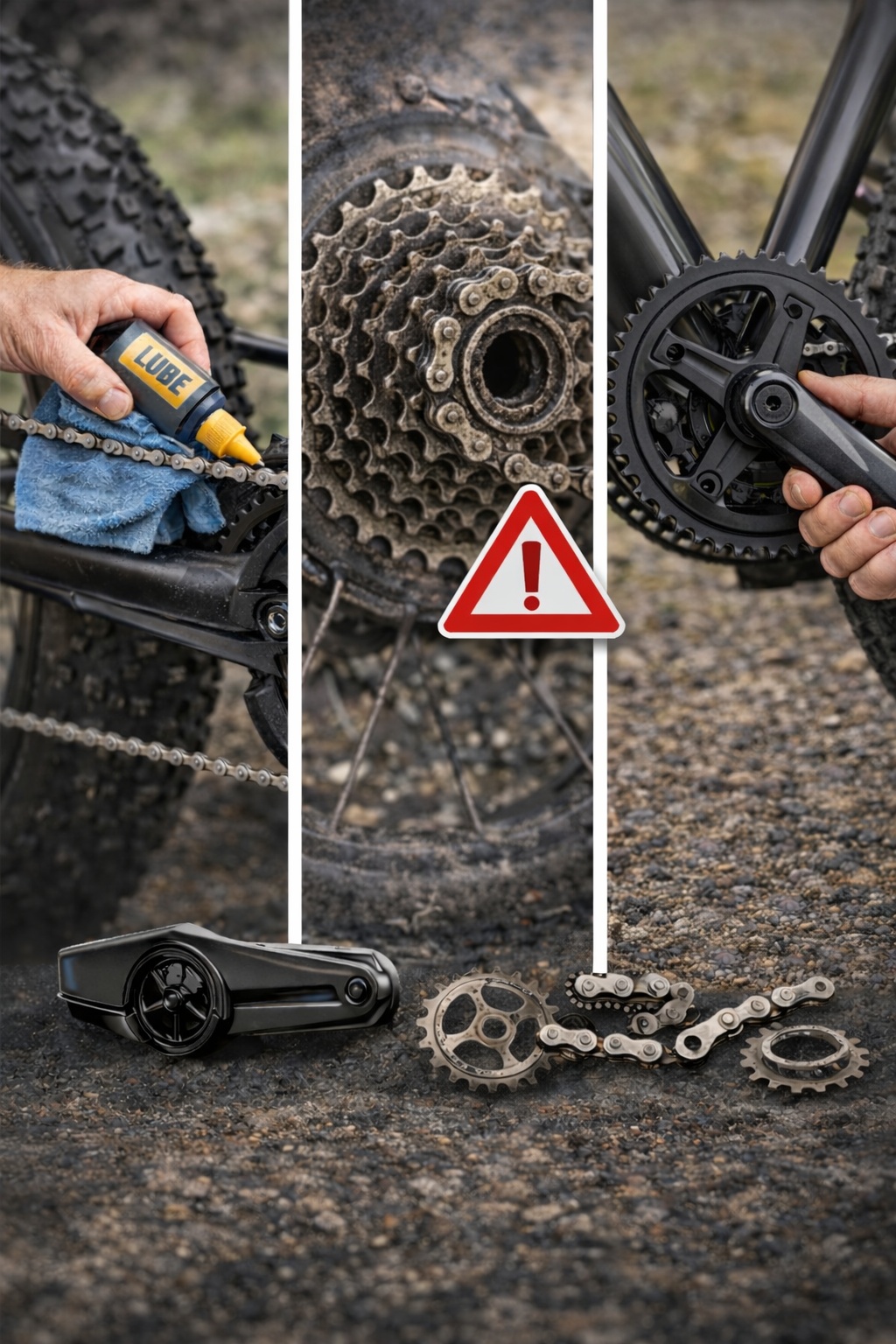 Onderhoud van fatbike ketting en aandrijving met freewheel en crankset