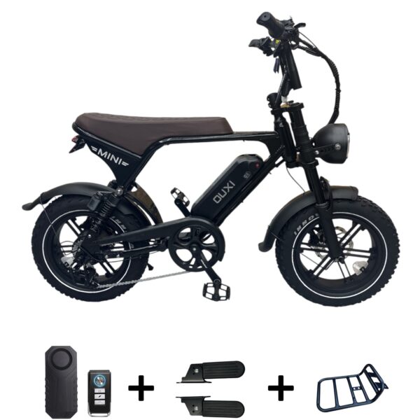 OUXI V8 Ultra Mini fatbike bruin zadel met gratis accesoires