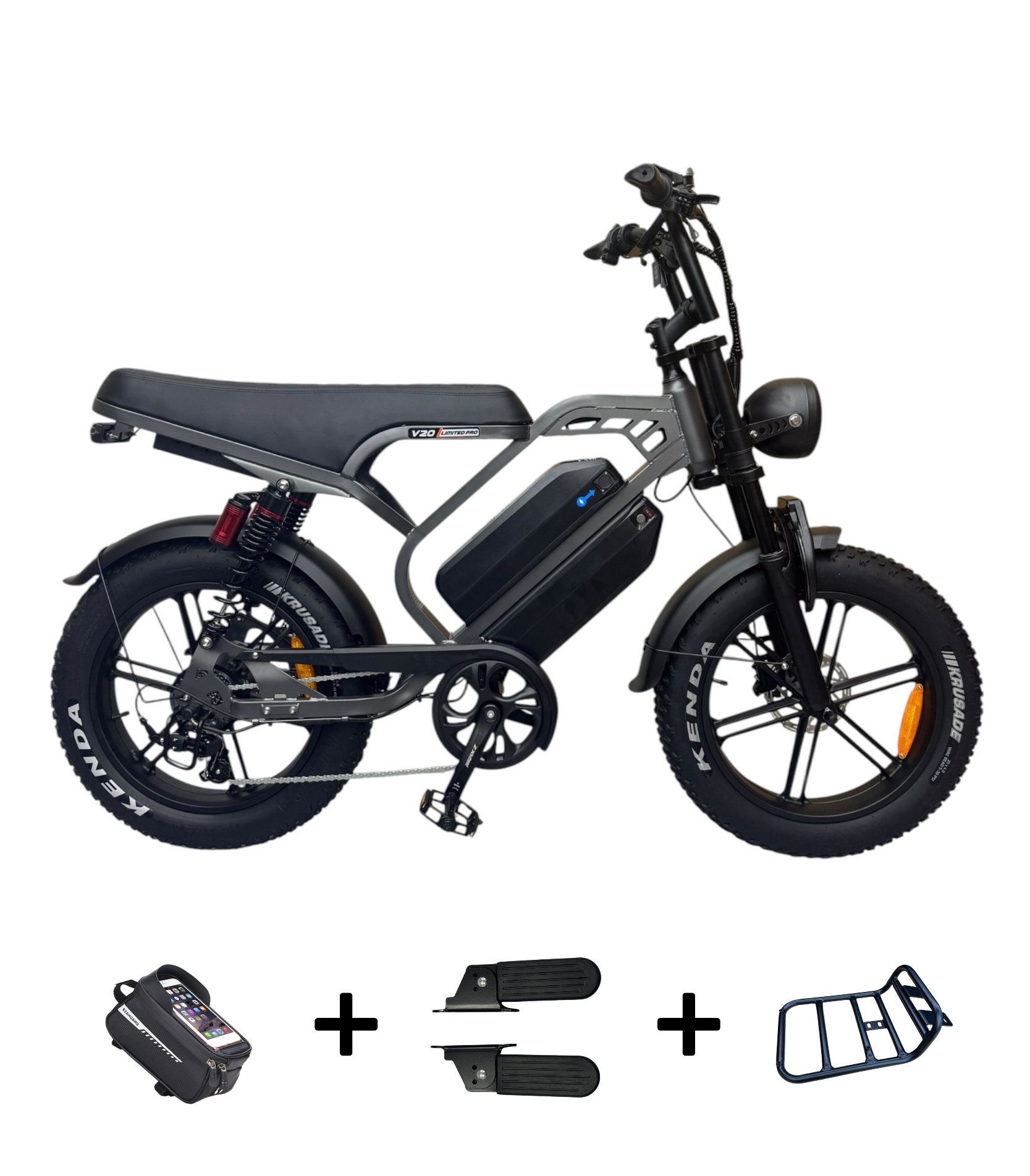 QMWHEEL-V20-Limited-Pro-Silver-Grey-Deal QMWHEEL V20 Limited Pro Silver Grey elektrische fatbike inclusief gratis accesoires